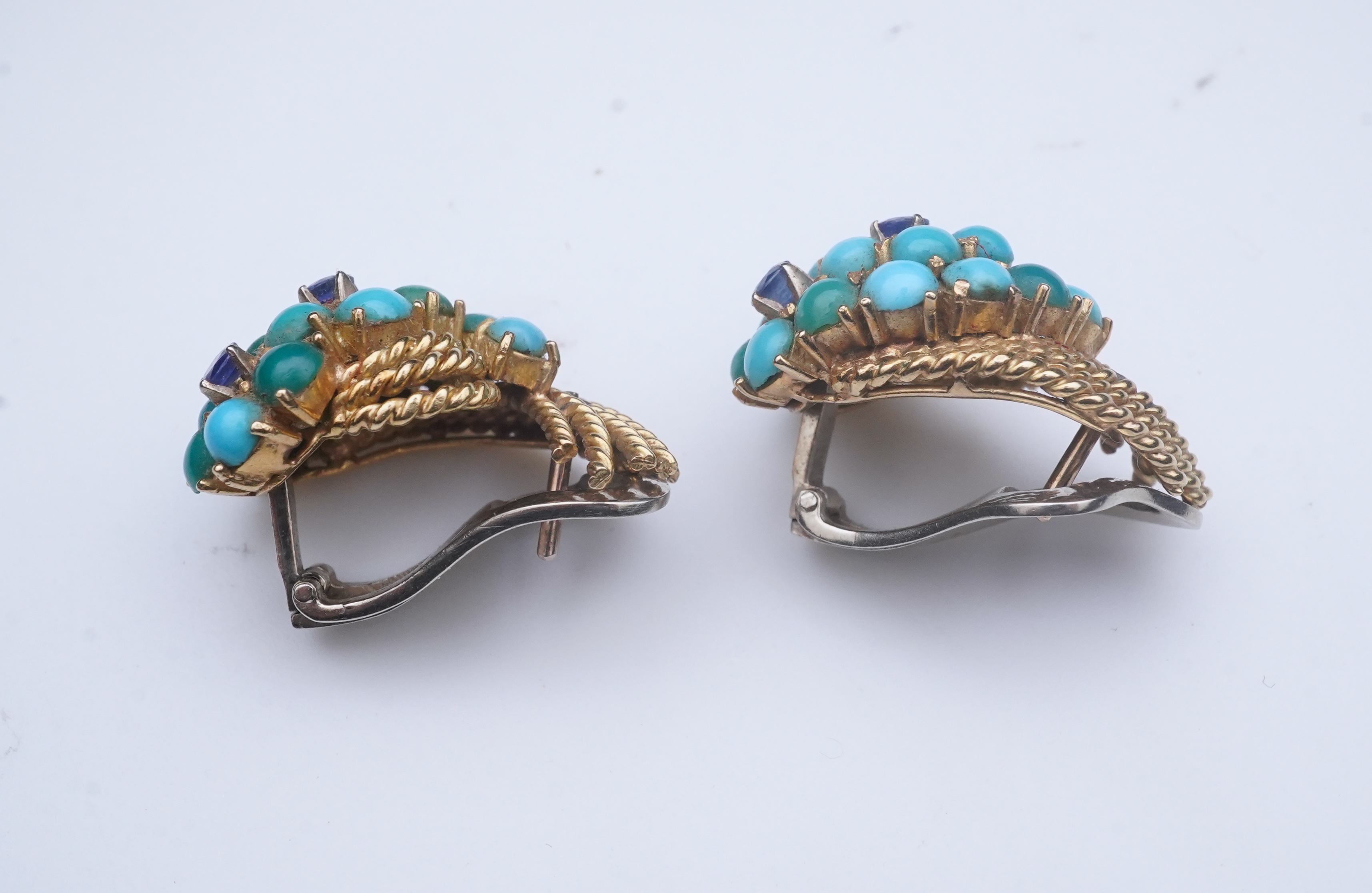 A pair of turquoise and sapphire ear clips, 1960s
